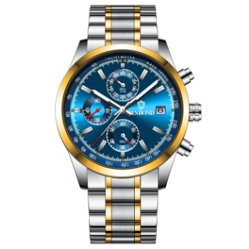 Picture of BINBOND B6022 30m Waterproof Luminous Multifunctional Quartz Watch, Color: Inter-Gold-Blue