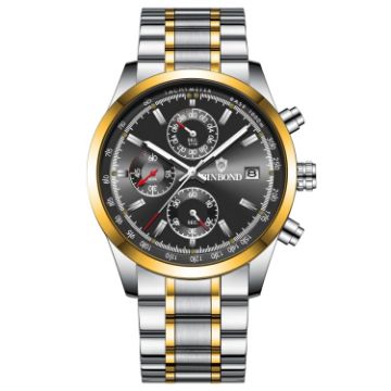 Picture of BINBOND B6022 30m Waterproof Luminous Multifunctional Quartz Watch, Color: Inter-Gold-Black