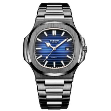 Picture of BINBOND B1885 30m Waterproof Retro Luminous Square Men Quartz Watch, Color: Black Steel-Blue-White