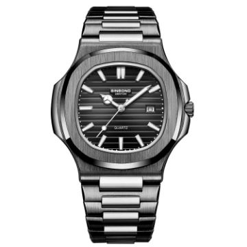 Picture of BINBOND B1885 30m Waterproof Retro Luminous Square Men Quartz Watch, Color: Black Steel-Black-White