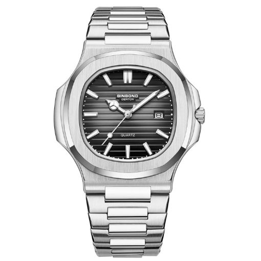 Picture of BINBOND B1885 30m Waterproof Retro Luminous Square Men Quartz Watch, Color: White Steel-Black
