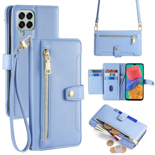 Samsung Galaxy M33 5G Blue Leather Cross-body Wallet Case - 1