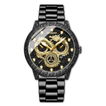 Picture of BINBOND B3030 Embossed Dragon Luminous Waterproof Quartz Watch, Color: Black Steel-Black