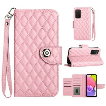 Samsung Galaxy A03s Pink Leather Flip Phone Case with Lanyard - 1