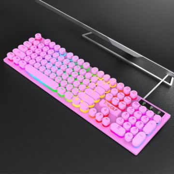 Picture of T-WOLF T80 104-Keys RGB Illuminated Office Game Wired Punk Retro Keyboard, Color: Pink