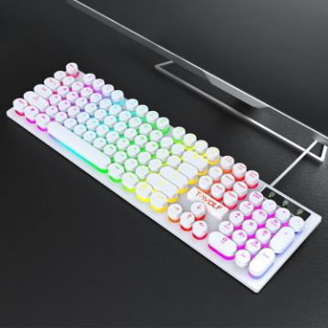 Picture of T-WOLF T80 104-Keys RGB Illuminated Office Game Wired Punk Retro Keyboard, Color: White