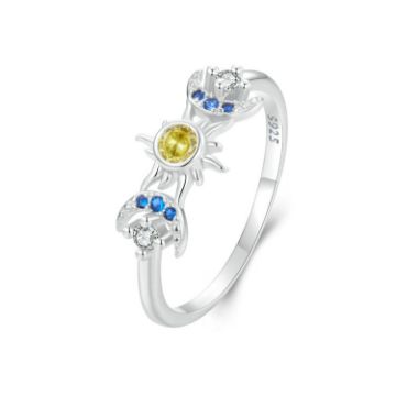 Picture of S925 Sterling Silver Platinum Plated Sun Moon Surround Ring, Size: No. 6