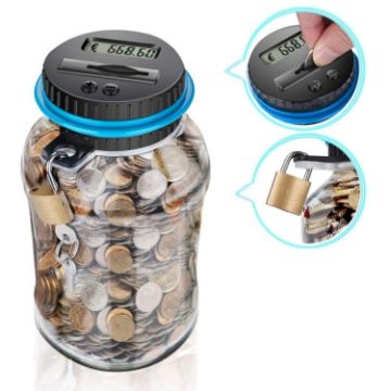 Picture of Digital Display Counting Piggy Bank With Lock, Currency: EUR