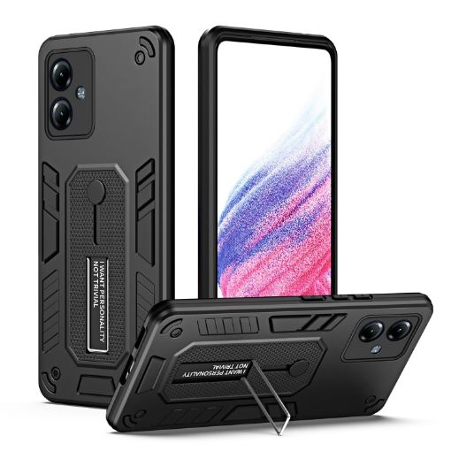 Motorola Moto G14 Brave Armor Finger Loop Holder Case - Black - 1