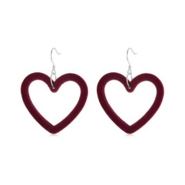 Picture of S925 Sterling Silver Velvet Burgundy Love Heart Earrings