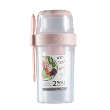 Picture of Salad Meal Shaker Cup Portable Fruit and Vegetable Container with Fork Dressing Box, Size: Large Pink