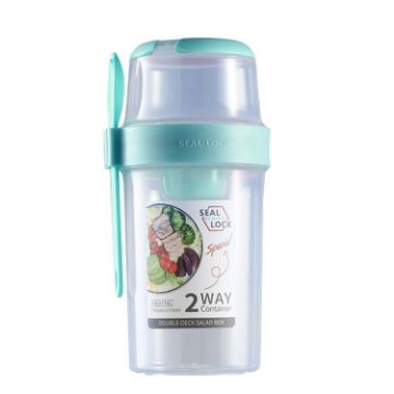 Picture of Salad Meal Shaker Cup Portable Fruit and Vegetable Container with Fork Dressing Box, Size: Large Blue
