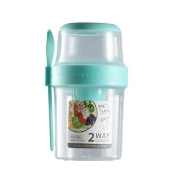 Picture of Salad Meal Shaker Cup Portable Fruit and Vegetable Container with Fork Dressing Box, Size: Small Blue