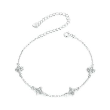 Picture of S925 Sterling Silver Platinum-Plated Sparkling Small Four-Leaf Clover Women Bracelet