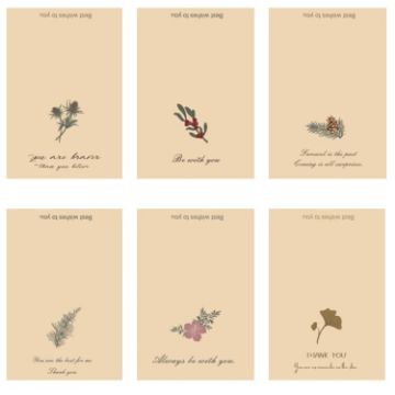 Picture of 6pcs/Set DIY Thank You Printed Greeting Cards Valentine Day Greeting Message Card (Retro Plant)