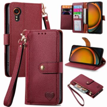 Samsung Galaxy Xcover 7 Red Leather Phone Case with Zipper Lanyard - 1