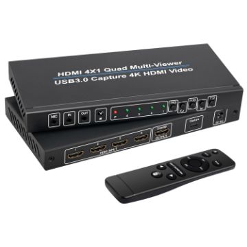 NK-941S 4K HDMI 4x1 Screen Splitter + USB3.0 Video Capture (Black) - 1