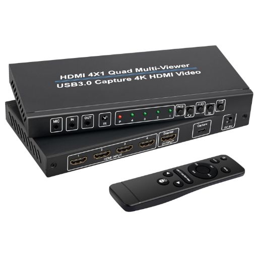 NK-941S 4K HDMI 4x1 Screen Splitter + USB3.0 Video Capture (Black) - 1