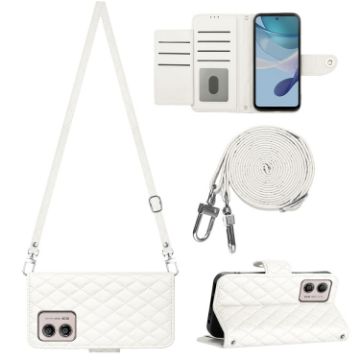 Motorola Moto G53/G23/G13 Rhombic Texture Flip Leather Phone Case - White - 1