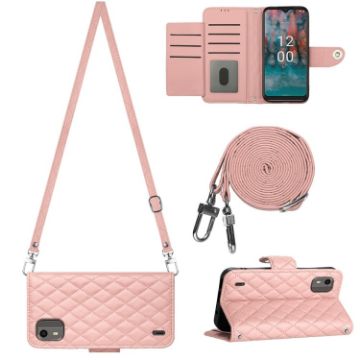 Nokia C12 Rhombic Texture Flip Leather Phone Case - Coral Pink - 1