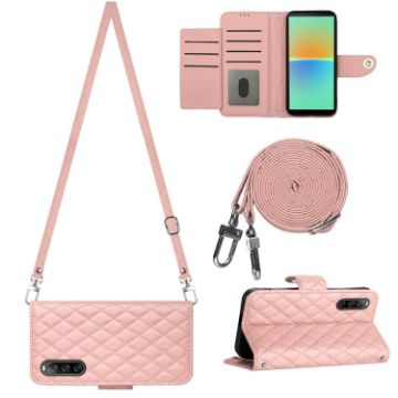 Sony Xperia 10 IV Rhombic Texture Flip Leather Phone Case - Coral Pink - 1