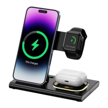 Black A80 3 in 1 15W Folding Wireless Charger - Fast Charging - 1
