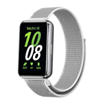 Samsung Galaxy Fit 3 Woven Nylon Loop Watch Band Grey White - 1