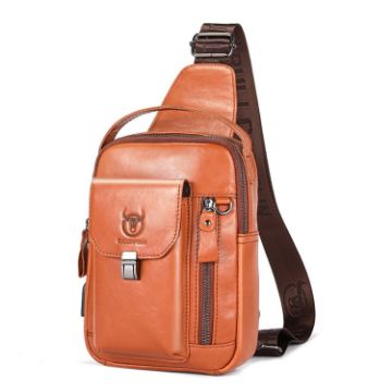 Picture of BULL CAPTAIN 122 Large-capacity Retro Cowhide Single-shoulder Crossbody Chest Bag with USB Port (Yellow)