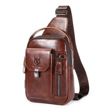 Picture of BULL CAPTAIN 122 Large-capacity Retro Cowhide Single-shoulder Crossbody Chest Bag with USB Port (Coffee)