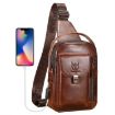 Picture of BULL CAPTAIN 122 Large-capacity Retro Cowhide Single-shoulder Crossbody Chest Bag with USB Port (Coffee)