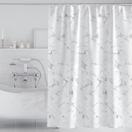 Picture of 100x200cm Thickened Waterproof Moldproof Shower Curtain Simple Bathroom Hotel Curtain With Hooks (Marble)