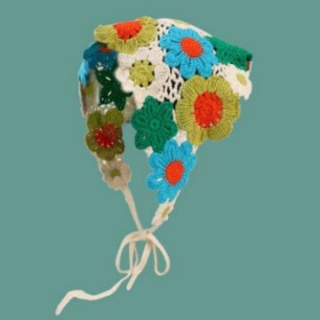 Picture of Handmade Crochet Triangle Headband Versatile Vintage Girl Rustic Hairband, Size: One Size (Romantic Garden Blue)