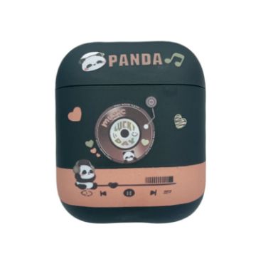 Picture of For AirPods 2/1 Panda Records Pattern Earbuds Box Frosted TPU Case (Black)