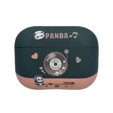 Picture of For AirPods Pro 2 Panda Records Pattern Earbuds Box Frosted TPU Case (Black)