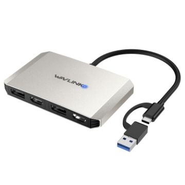 Picture of WAVLINK WL-UG69DH2 Dual Monitor USB+Type-C to Dual 4K HD DisplayPort Adapter Splitter (Silver)