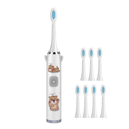 Picture of USB Charging Fully Automatic Ultrasonic Cartoon Children Electric Toothbrush, Color: White with 8 Heads