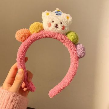 Picture of Cartoon Bear Hair Bands Plush Headdress Versatile Hairball Hair Accessories (Pink)