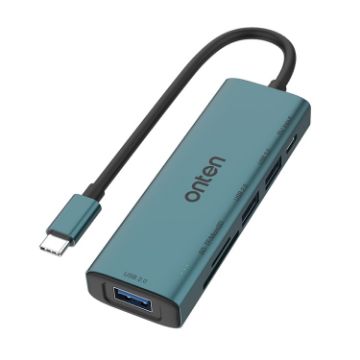 Picture of Onten UC120 6 in 1 USB-C to SD/TF Card Reader with 3-Ports USB HUB & 5V Input