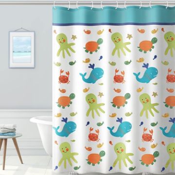 120x200cm Cute Cartoon Shower Curtain Waterproof Polyester Fabric with Hooks - 1
