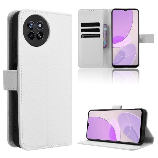 White Diamond Texture Leather Phone Case for Itel S23 S665L - 1