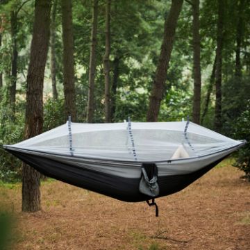 Picture of Outdoor Park Leisure Hammock Wild Camping Thickened Hammock With Mosquito Nets (Black Gray)