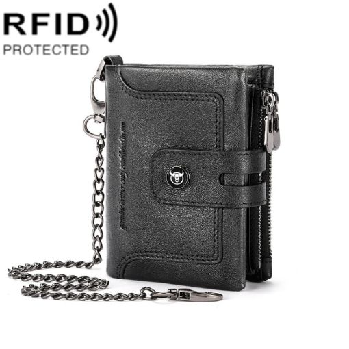 Picture of BULL CAPTAIN 088 RFID Anti-Theft Zipper Buckle Multi-Card Slot Cowhide Vertical Wallet (Black)
