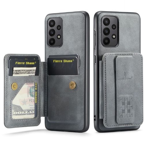 Samsung Galaxy A52 Leather Card Holder Phone Case - Grey - 1