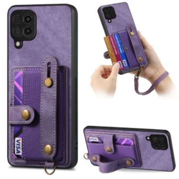 Samsung Galaxy A42 5G Retro Cross Wristband Wallet Leather Back Phone Case Purple - 1