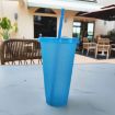 Picture of Large Summer Glitter Water Cup Plastic Ice Cold Drink Bottle with Straw (Light Blue)