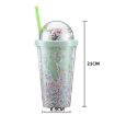 Picture of 401-500ml Rainbow Bubble Straw Cup Double-layer Plastic Girly Heart Drink Bottle (Blue)