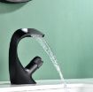 Picture of Basin Waterfall Type Hot & Cold Water All-Copper Faucet Bathroom Sanitary Ware (Black)