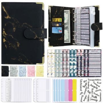 Picture of A6 Binder Budget Book Marbled Notebook PU Leather Binder (Black)