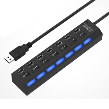 Picture of 7 Ports USB Hub 2.0 USB Splitter High Speed 480Mbps with ON/OFF Switch/7 LEDs (Black)