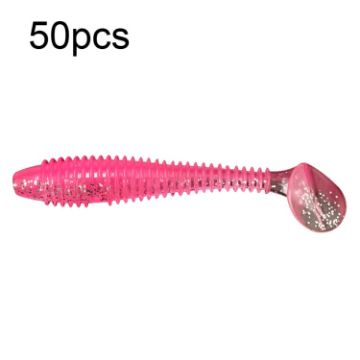 Picture of 50pcs Threaded T-Tail Two Color Soft Baits Lures, Size: 5.5cm (Pink)